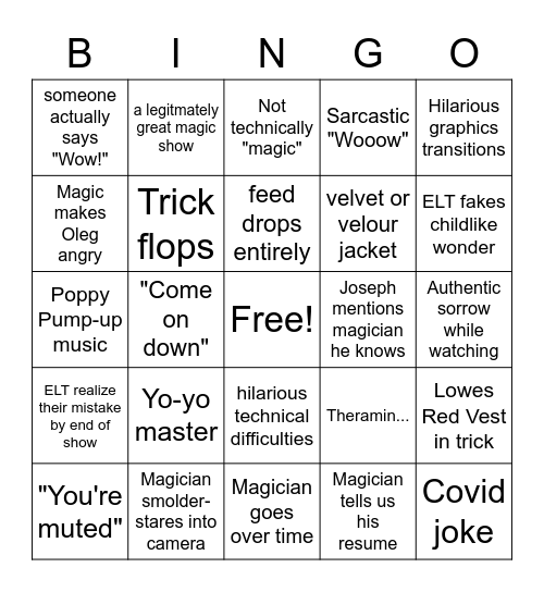 Virtual Magic Bingo Card