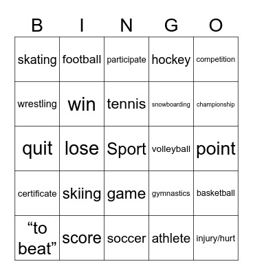 Sports Bingo Card