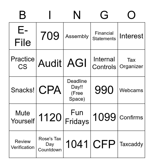 Busy Season Bingo Card