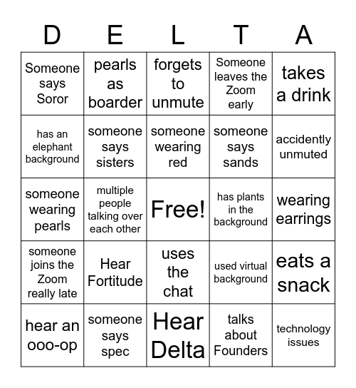 Delta Bingo Card