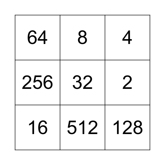 2048 3x3 Bingo Card