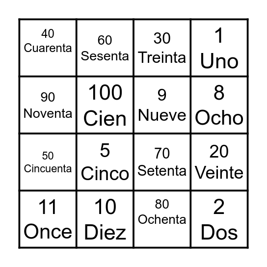 Números Bingo Card