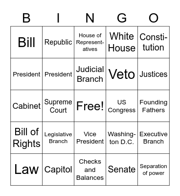 Branches of Government Bingo Card