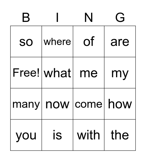 High-Frequency Words (Lesson 16) Bingo Card