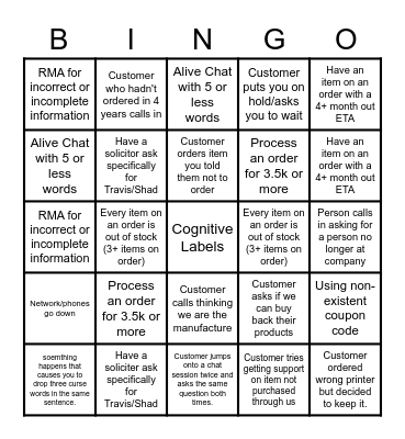 Sales Bingo Card