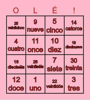 Los Números Bingo Card