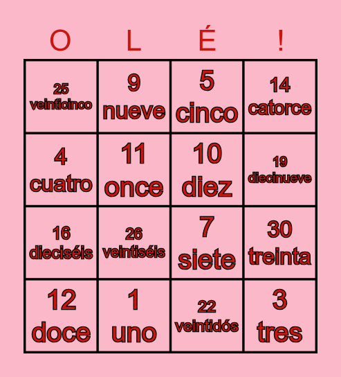 Los Números Bingo Card