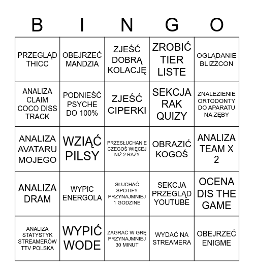 BINGO MOJEGO ZJEBANEGO ŻYCIA Bingo Card