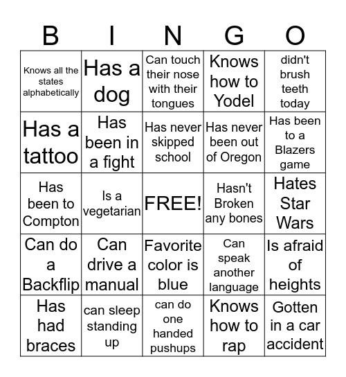 Breathe Bingo Card