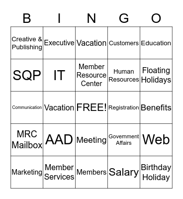 AAD Bingo Card