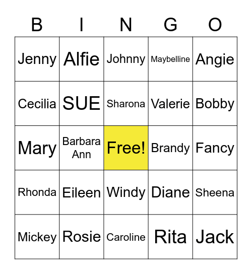 NAME GAME Bingo Card