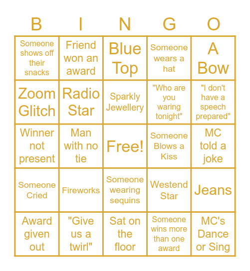 ZOOMIE AWARDS NIGHT Bingo Card