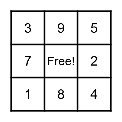 Number Bingo Card