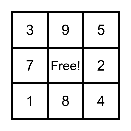 Number Bingo Card