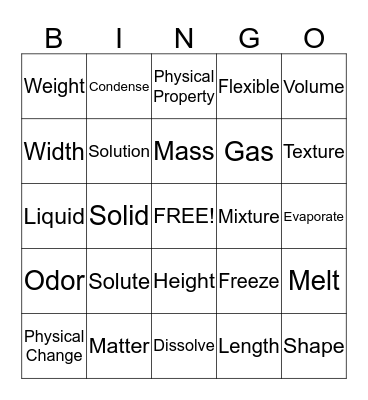 Matter and Energy Bingo Card