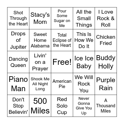 Songs That Get White People Turnt Bingo Card