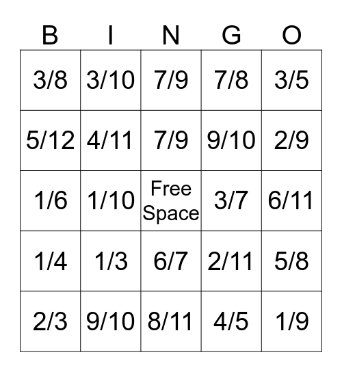 Fraction Bingo! Bingo Card