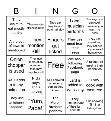 Tim Farmer's Country Kitchen BINGO Card