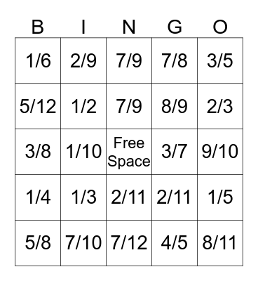 Fraction Bingo! Bingo Card