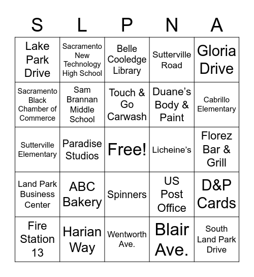 SOUTH LAND PARK BINGO Card