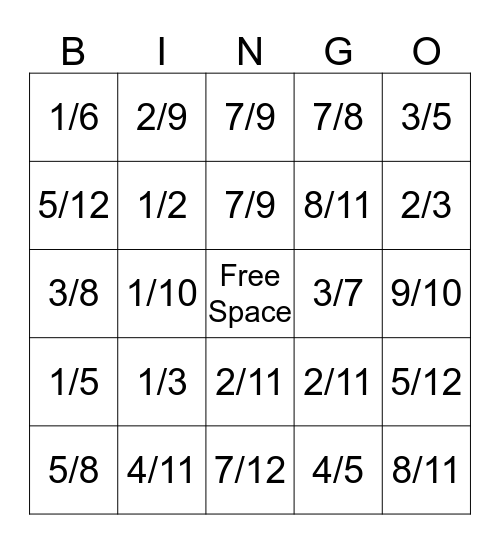 Fraction Bingo! Bingo Card