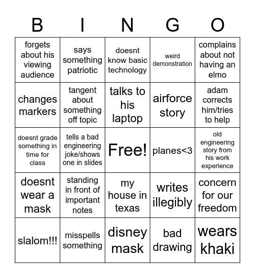 buxton’s bingo Card