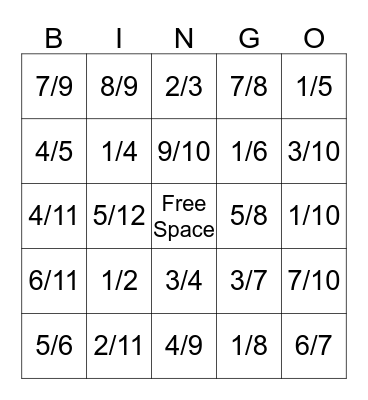 Fraction Bingo! Bingo Card