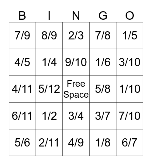 Fraction Bingo! Bingo Card