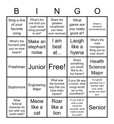 SASE Fun Bingo Card
