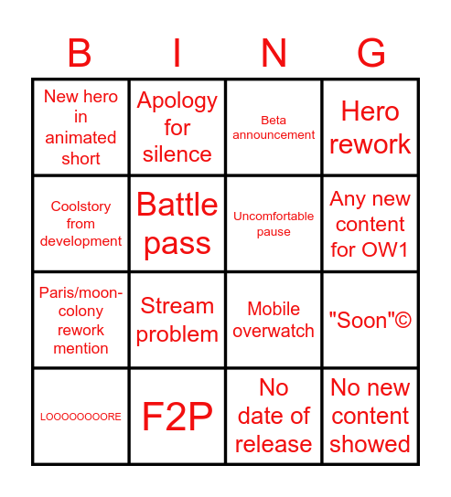 Overwatch bingo Card