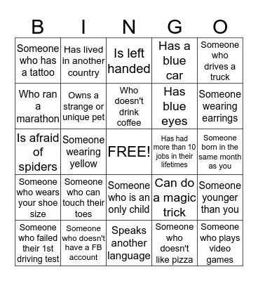 National Fun Day  Bingo Card