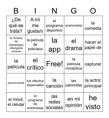 En el Cine Bingo Card