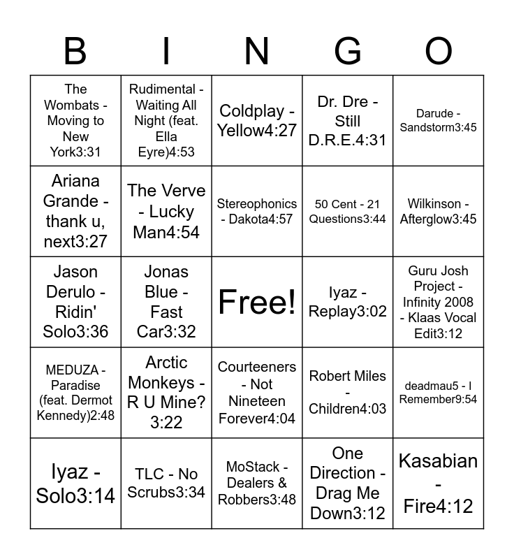 Bongo Bingo Card