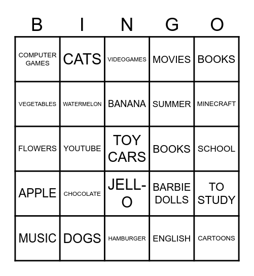 I LIKE... Bingo Card