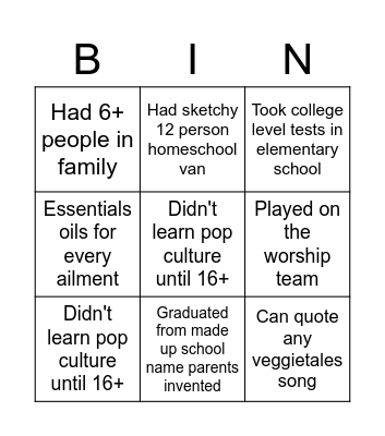 Awkward Homeschooler Bingo Card