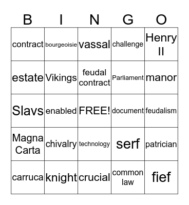 Vocab Bingo Card