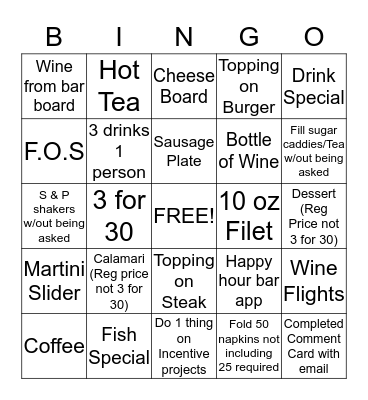 Limestone Grille Bingo Card