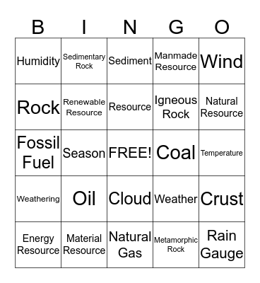 Earth and Space Bingo Card