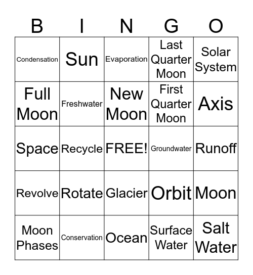 Earth and Space 2 Bingo Card