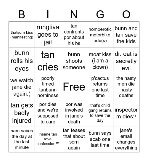 manner of death finale Bingo Card