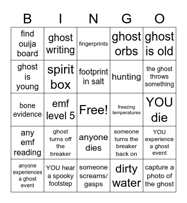 PHASMO BINGO Card