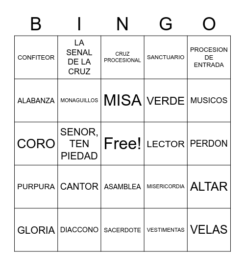 Repaso de los Ritos Iniciales Bingo Card