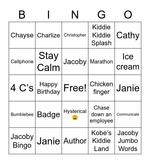 Jacoby Bingo! Bingo Card