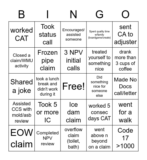 The Great Freeze BINGO Card