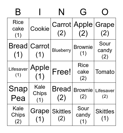 Food Bingo Card