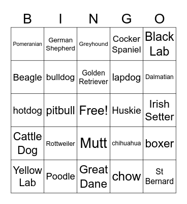 Doggie Bingo Card