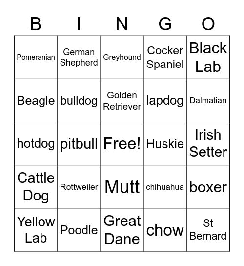 Doggie Bingo Card