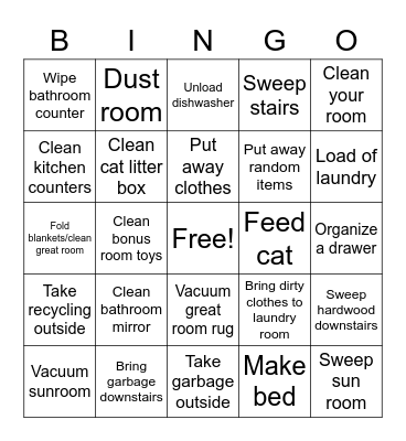 Chloe's Chore Bingo Card
