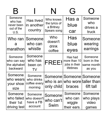 National Fun Day  Bingo Card