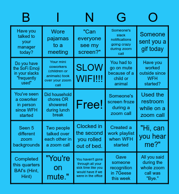 SoFi WFH Bingo Card